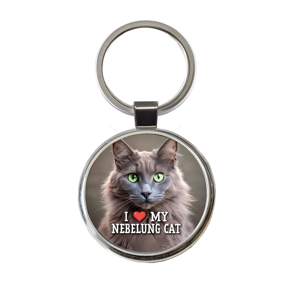 I Love My Nebelung Cat Heart Round Metal Keychain