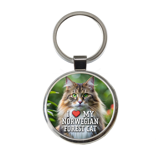 I Love My Norwegian Forest Cat Heart Round Metal Keychain