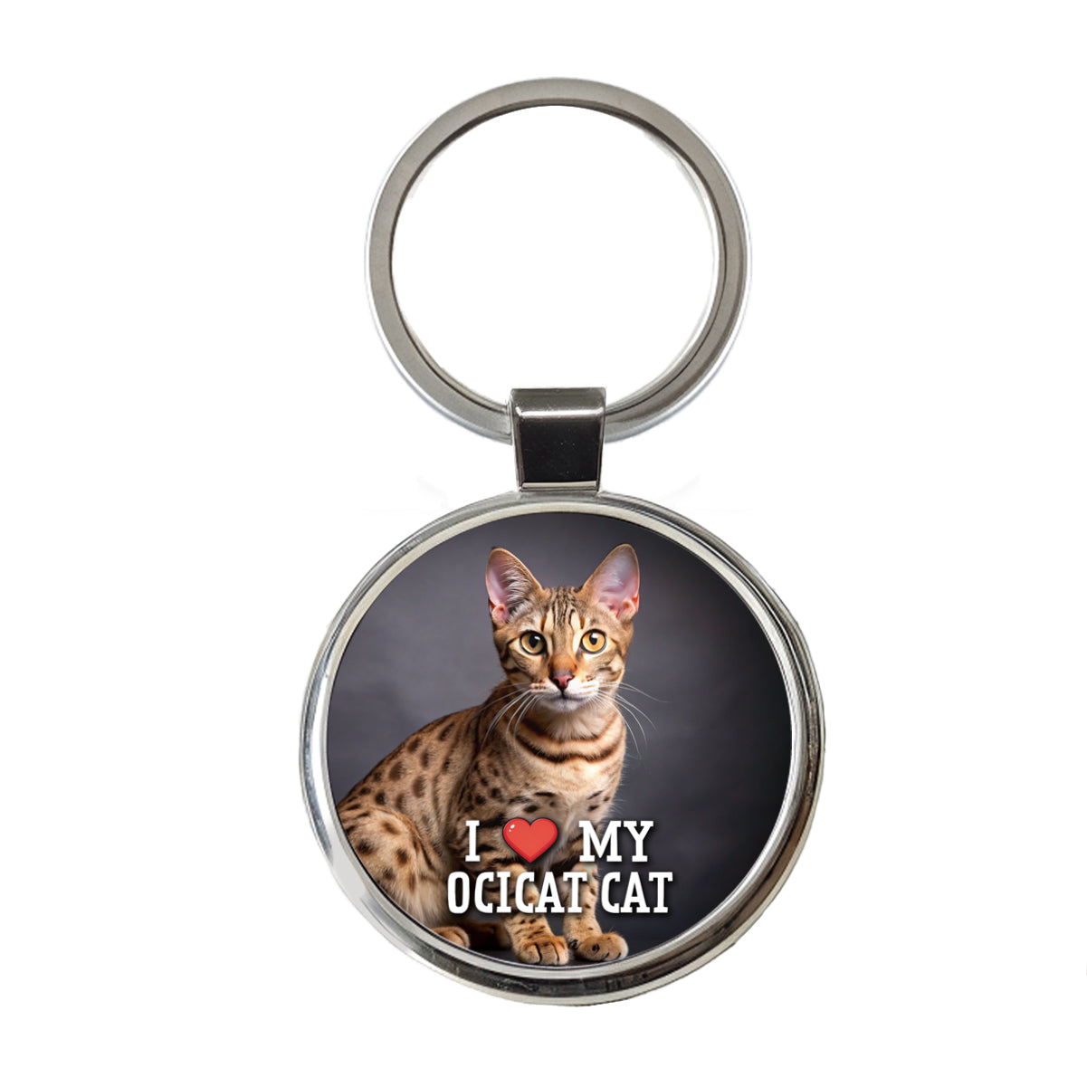 I Love My Ocicat Cat Heart Round Metal Keychain