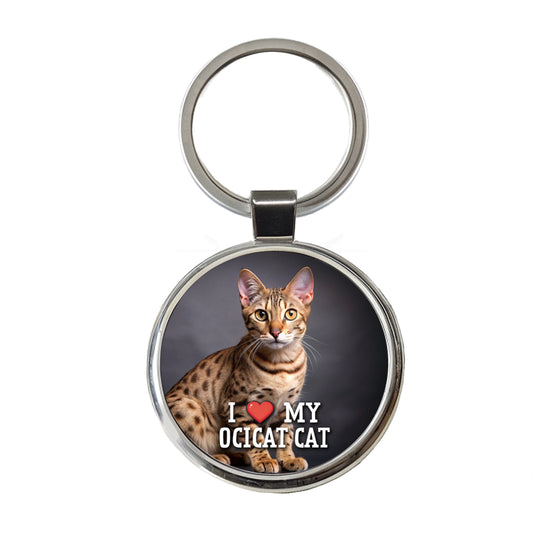 I Love My Ocicat Cat Heart Round Metal Keychain