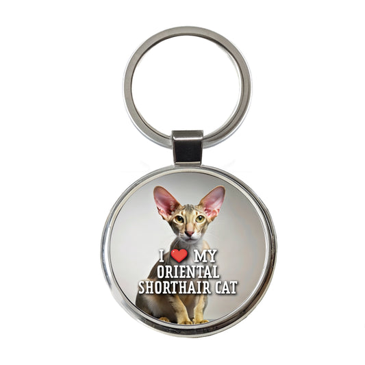 I Love My Oriental Shorthair Cat Heart Round Metal Keychain