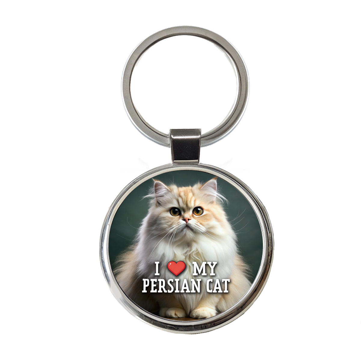 I Love My Persian Cat Heart Round Metal Keychain