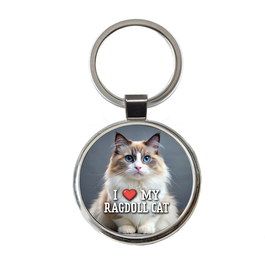 I Love My Ragdoll Cat Heart Round Metal Keychain
