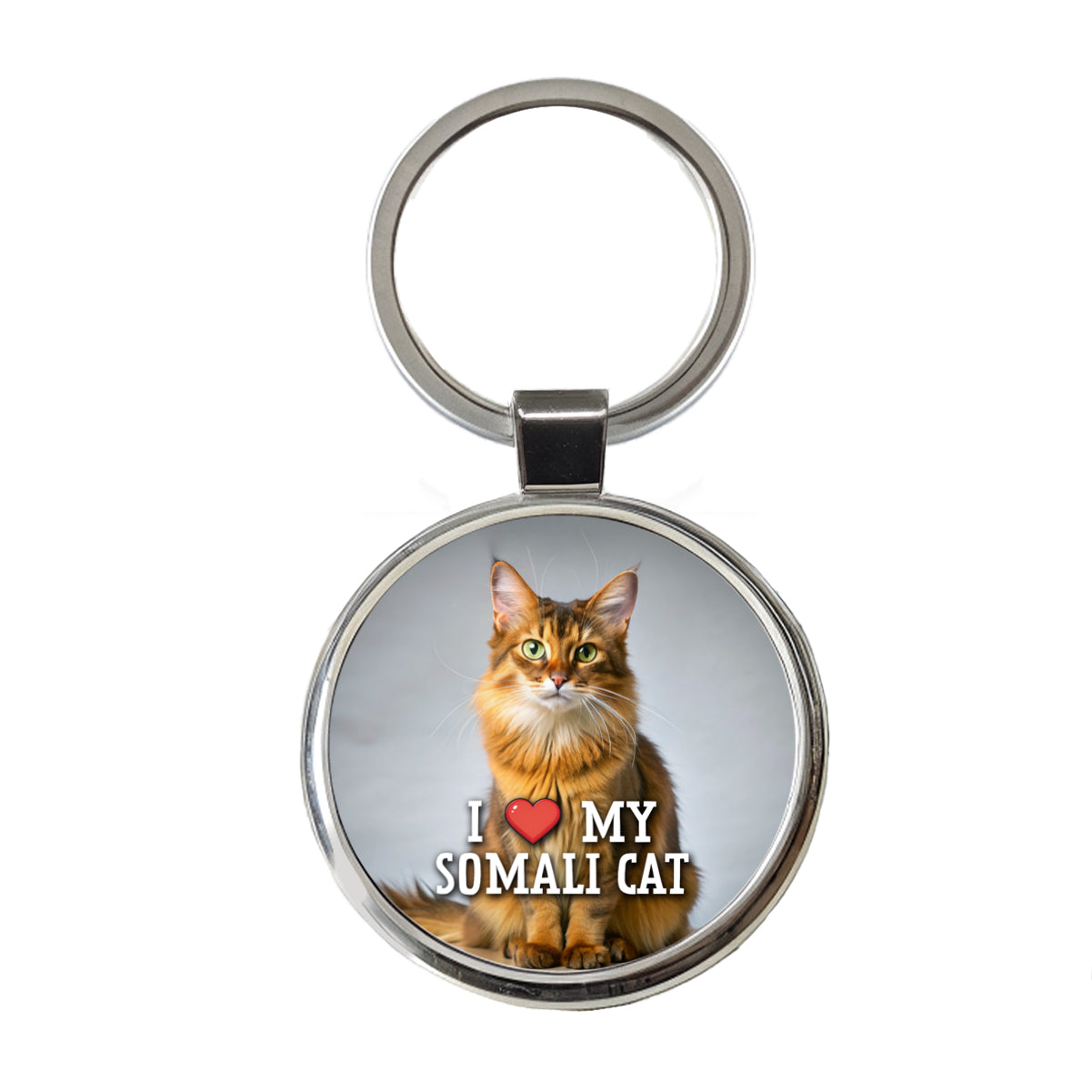 I Love My Somali Cat Heart Round Metal Keychain