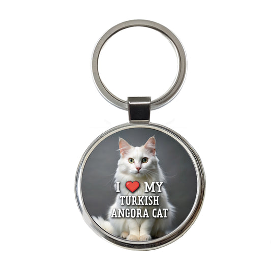 I Love My Turkish Angora Cat Heart Round Metal Keychain