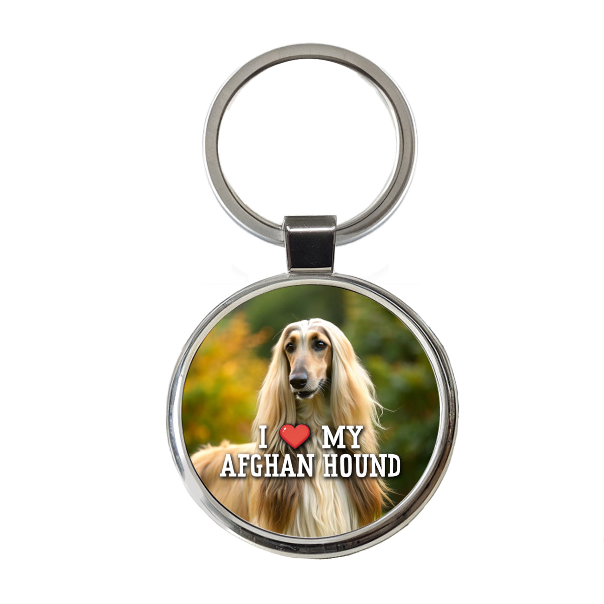 I Love My Afghan Hound Dog Heart Round Metal Keychain