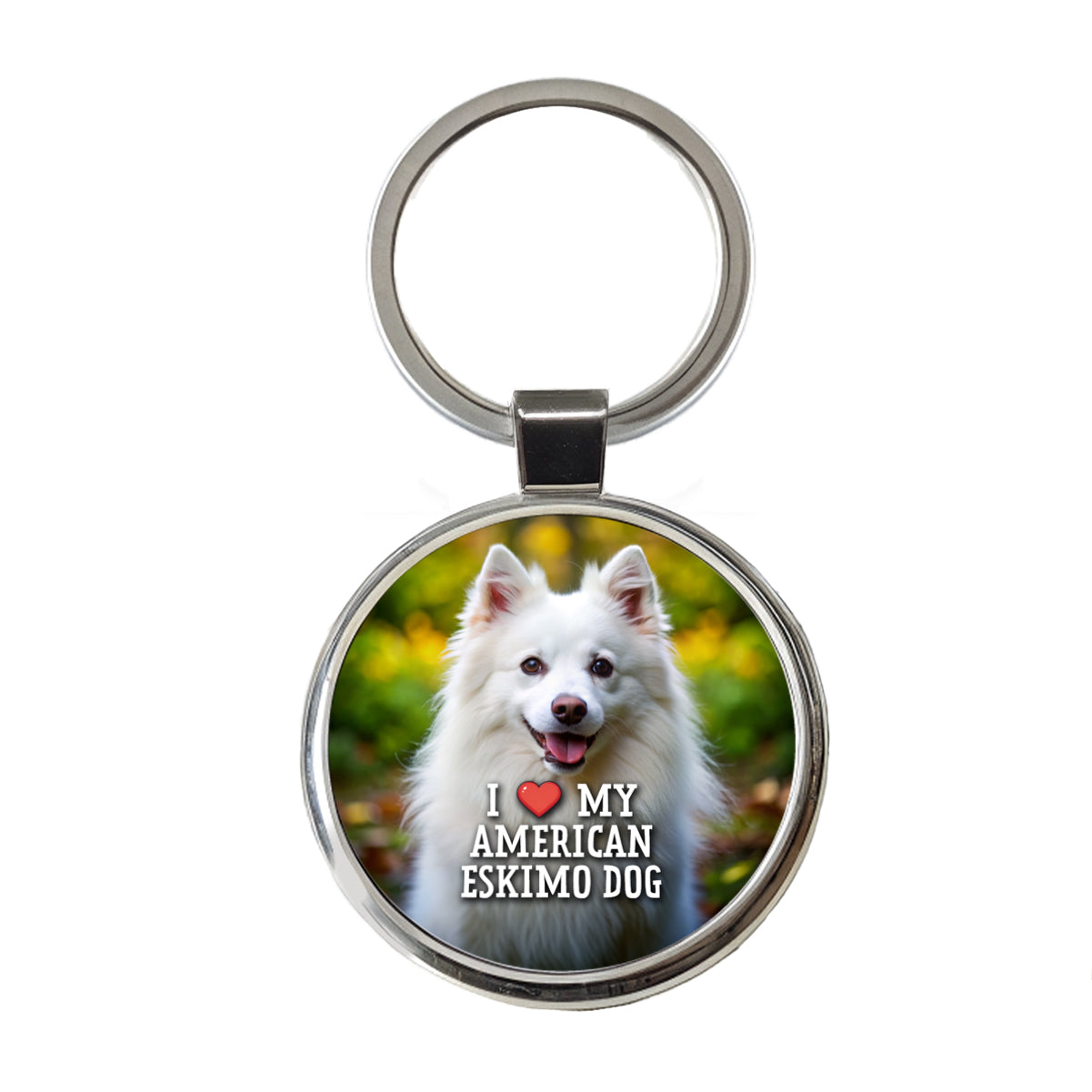 I Love My American Eskimo Dog Heart Round Metal Keychain