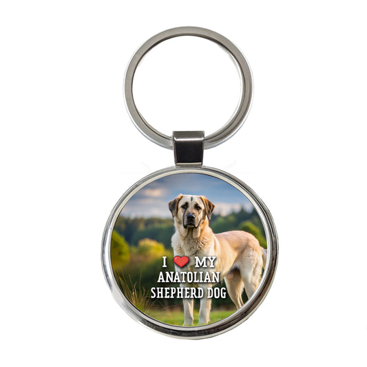 I Love My Anatolian Shepherd Dog Heart Round Metal Keychain