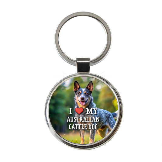 I Love My Australian Cattle Dog Heart Round Metal Keychain