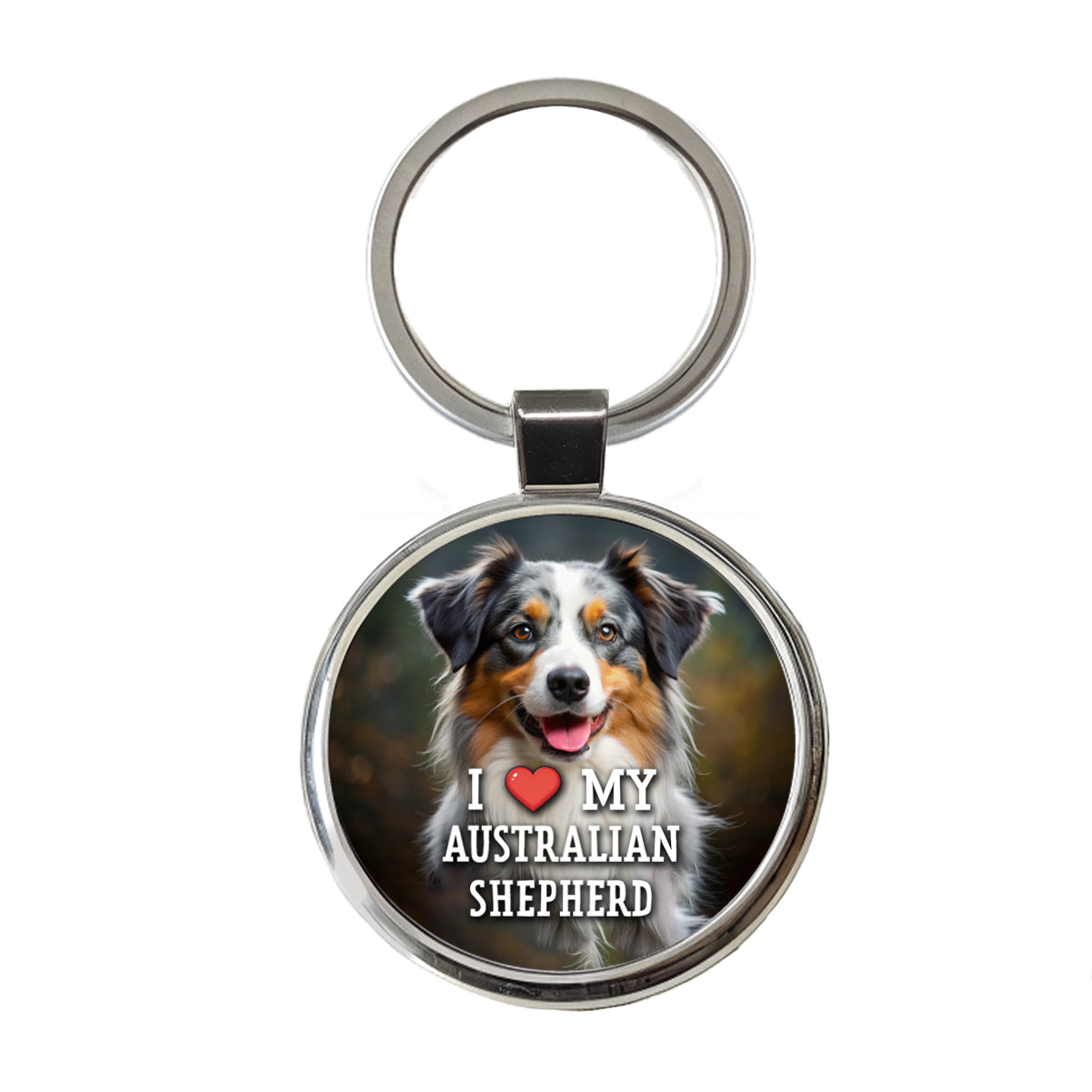 I Love My Australian Shepherd Dog Heart Round Metal Keychain