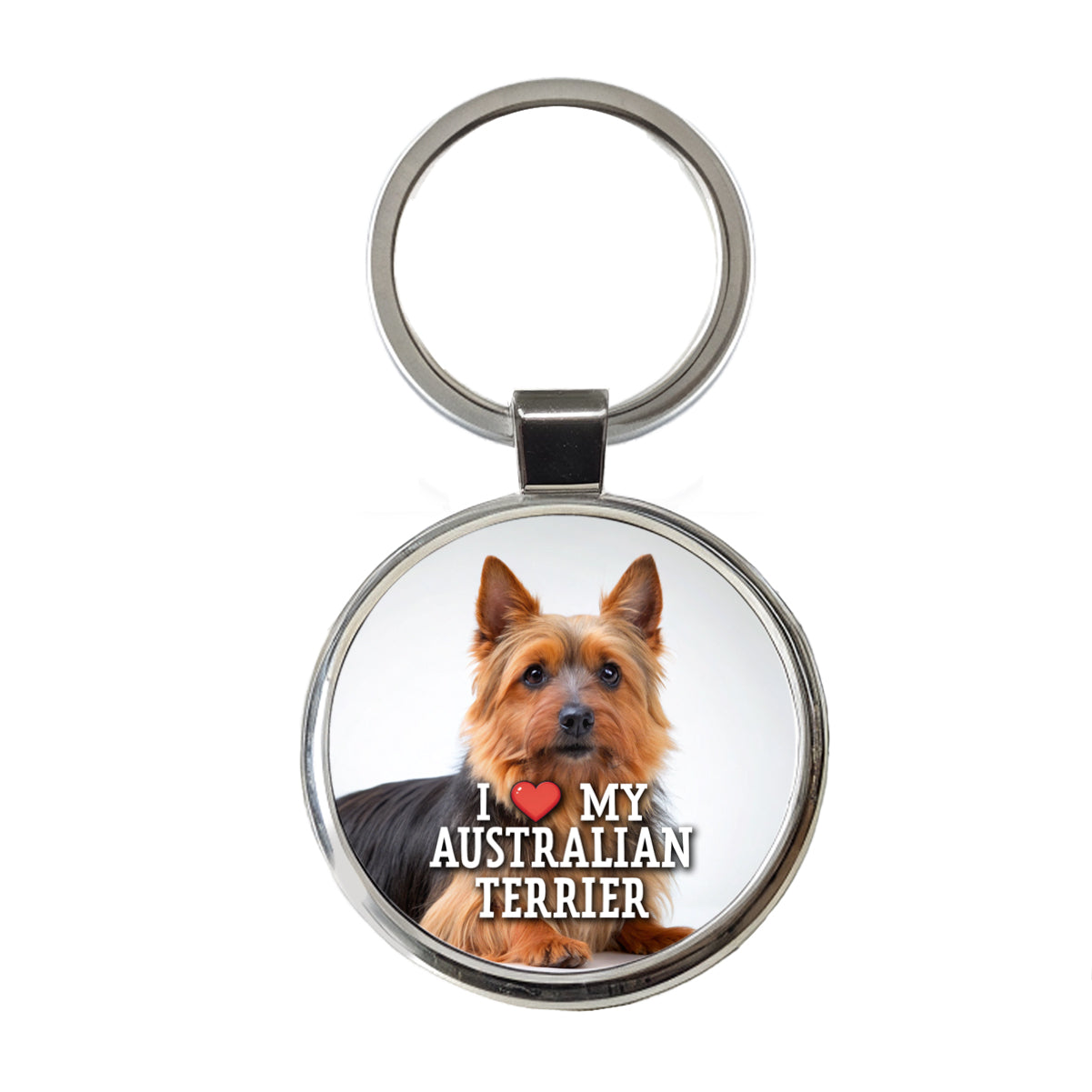 I Love My Australian Terrier Dog Heart Round Metal Keychain