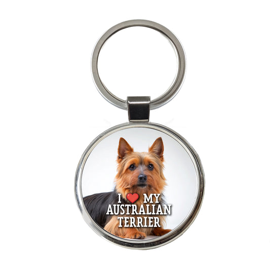I Love My Australian Terrier Dog Heart Round Metal Keychain