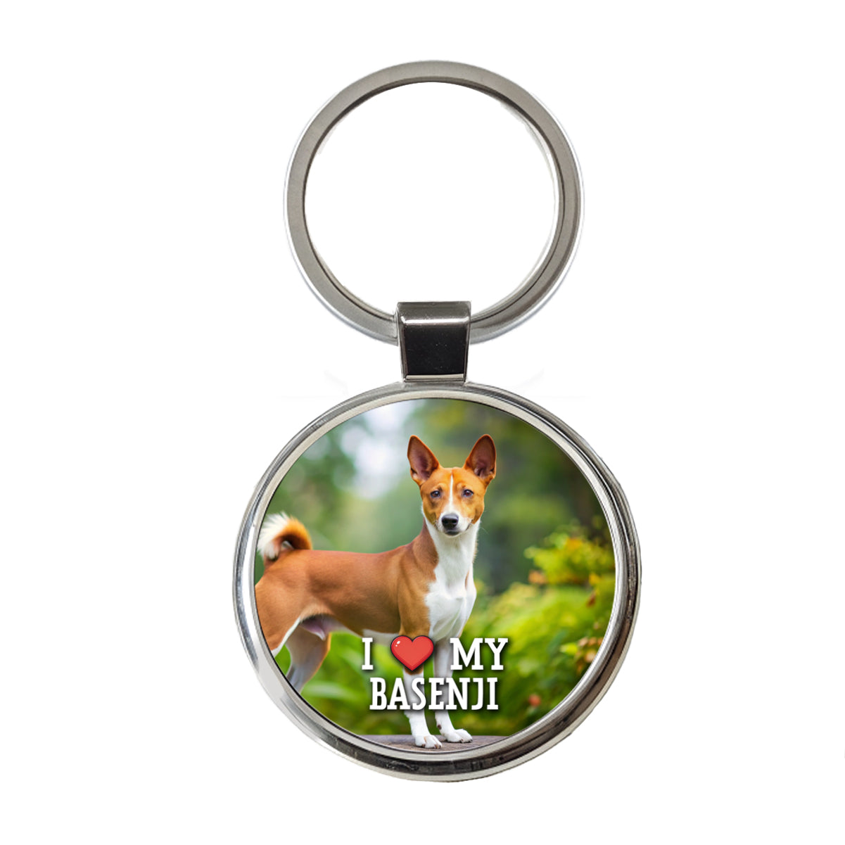 I Love My Basenji Dog Heart Round Metal Keychain