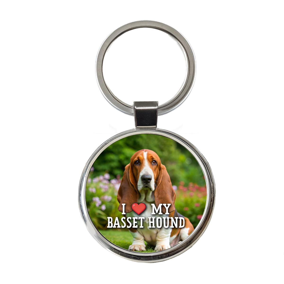 I Love My Basset Hound Dog Heart Round Metal Keychain