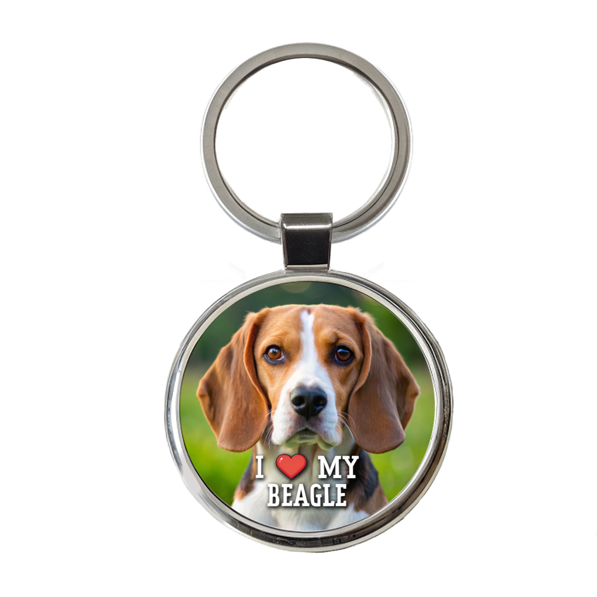 I Love My Beagle Dog Heart Round Metal Keychain