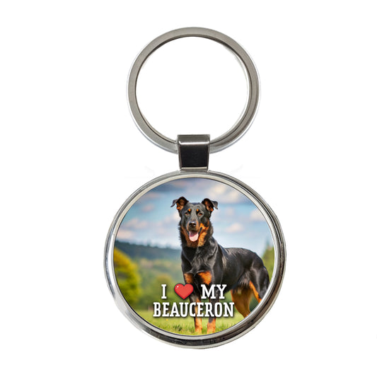 I Love My Beauceron Dog Heart Round Metal Keychain