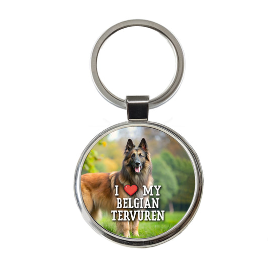 I Love My Belgian Tervuren Dog Heart Round Metal Keychain
