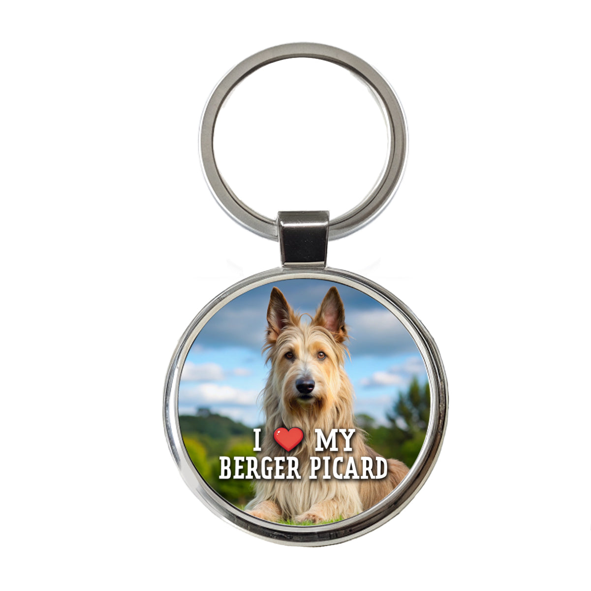 I Love My Berger Picard Dog Heart Round Metal Keychain