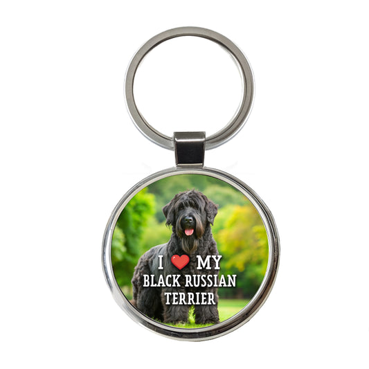 I Love My Black Russian Terrier Dog Heart Round Metal Keychain