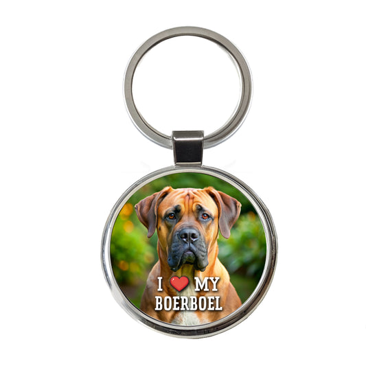 I Love My Boerboel Dog Heart Round Metal Keychain