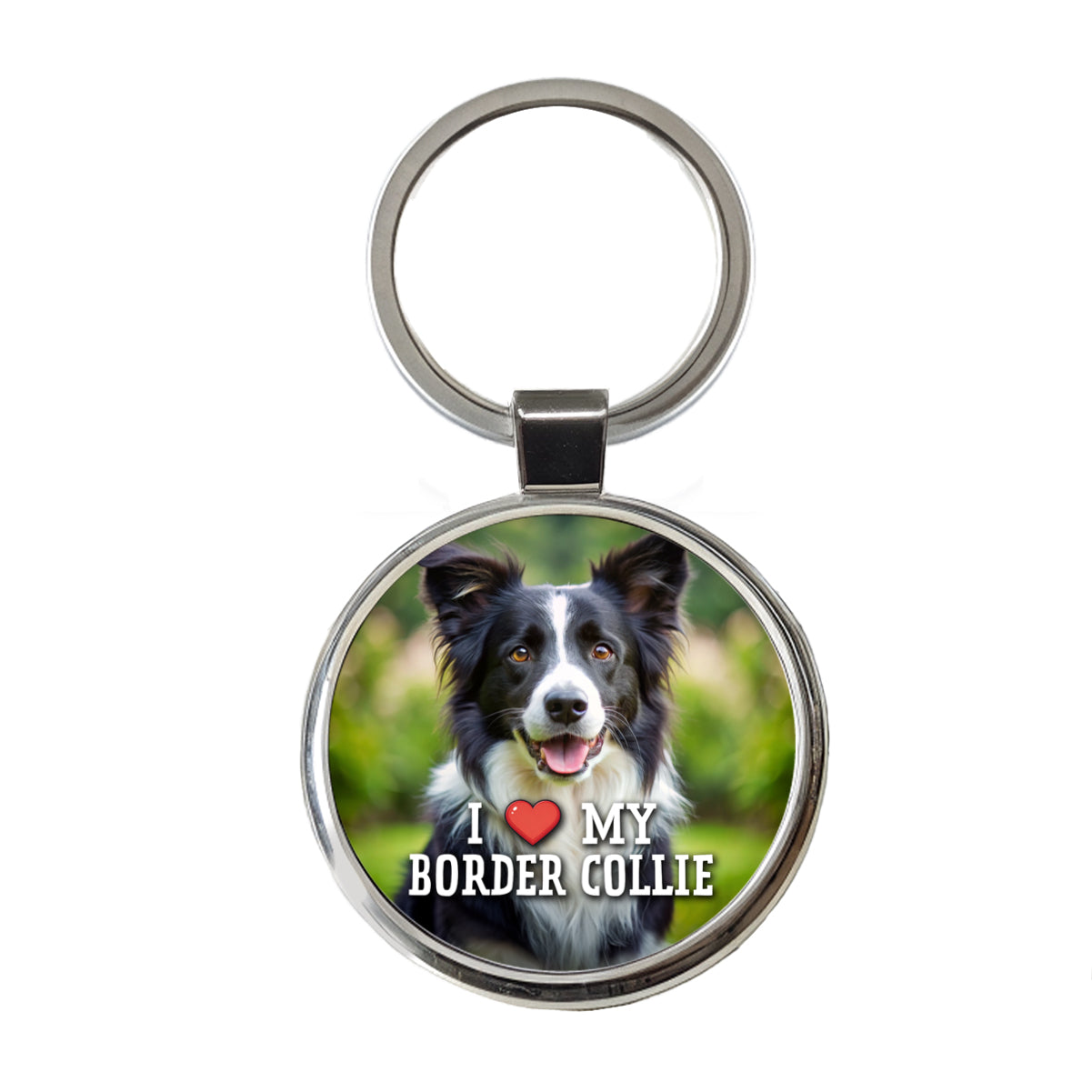 I Love My Border Collie Dog Heart Round Metal Keychain