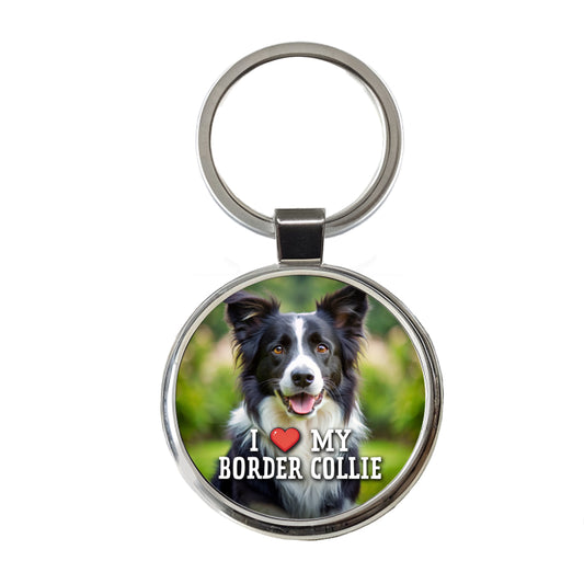 I Love My Border Collie Dog Heart Round Metal Keychain