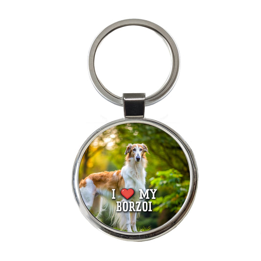 I Love My Borzoi Dog Heart Round Metal Keychain