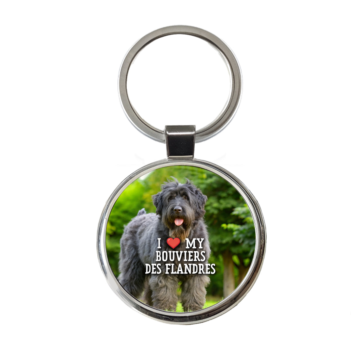 I Love My Bouviers Des Flandres Dog Heart Round Metal Keychain