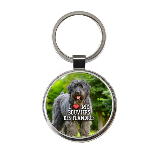 I Love My Bouviers Des Flandres Dog Heart Round Metal Keychain