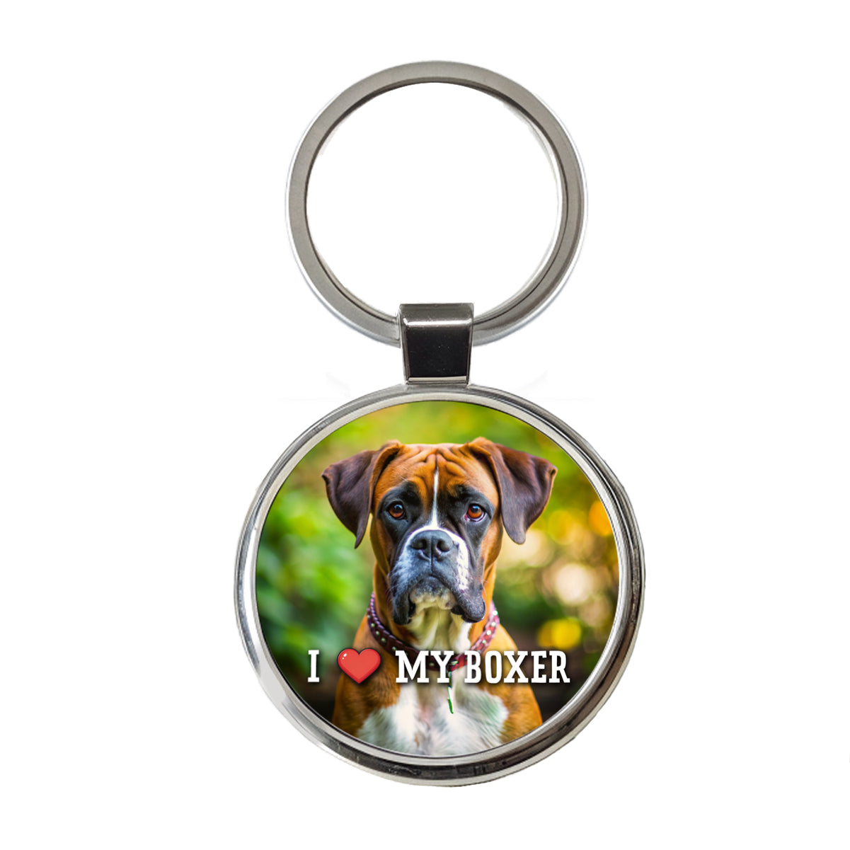 I Love My Boxer Dog Heart Round Metal Keychain