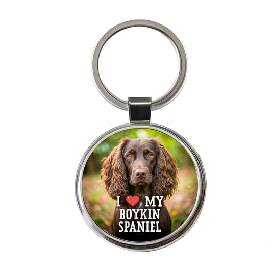 I Love My Boykin Spaniel Dog Heart Round Metal Keychain