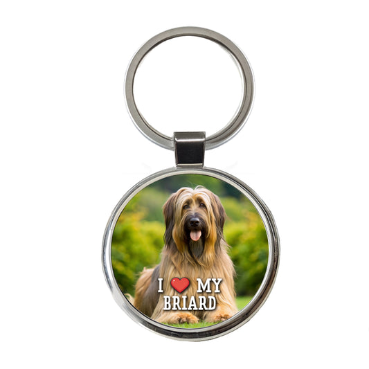 I Love My Briard Dog Heart Round Metal Keychain