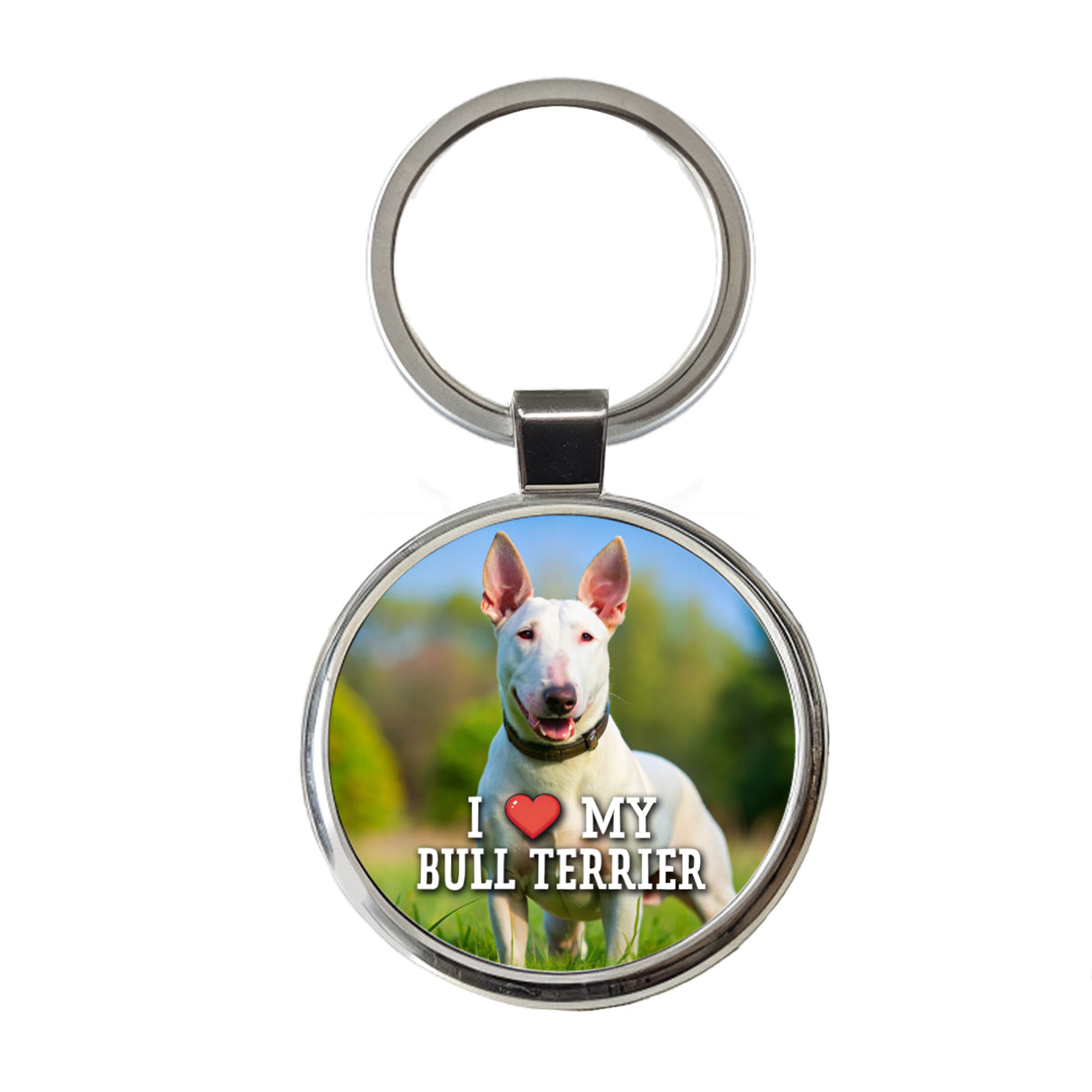I Love My Bull Terrier Dog Heart Round Metal Keychain