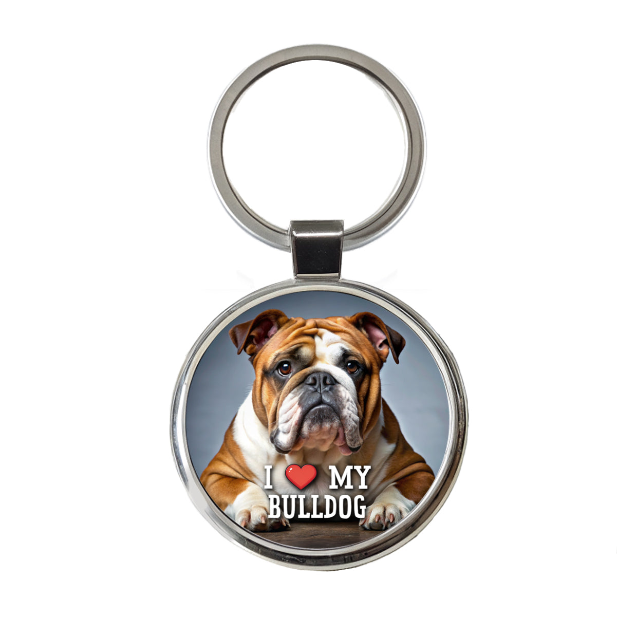 I Love My Bulldog Dog Heart Round Metal Keychain