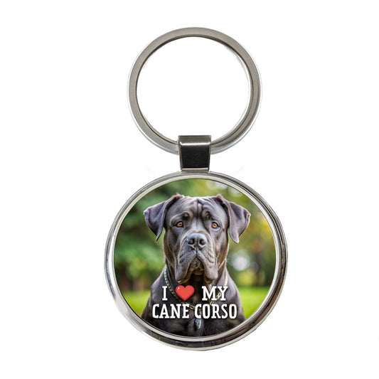 I Love My Cane Corso Dog Heart Round Metal Keychain