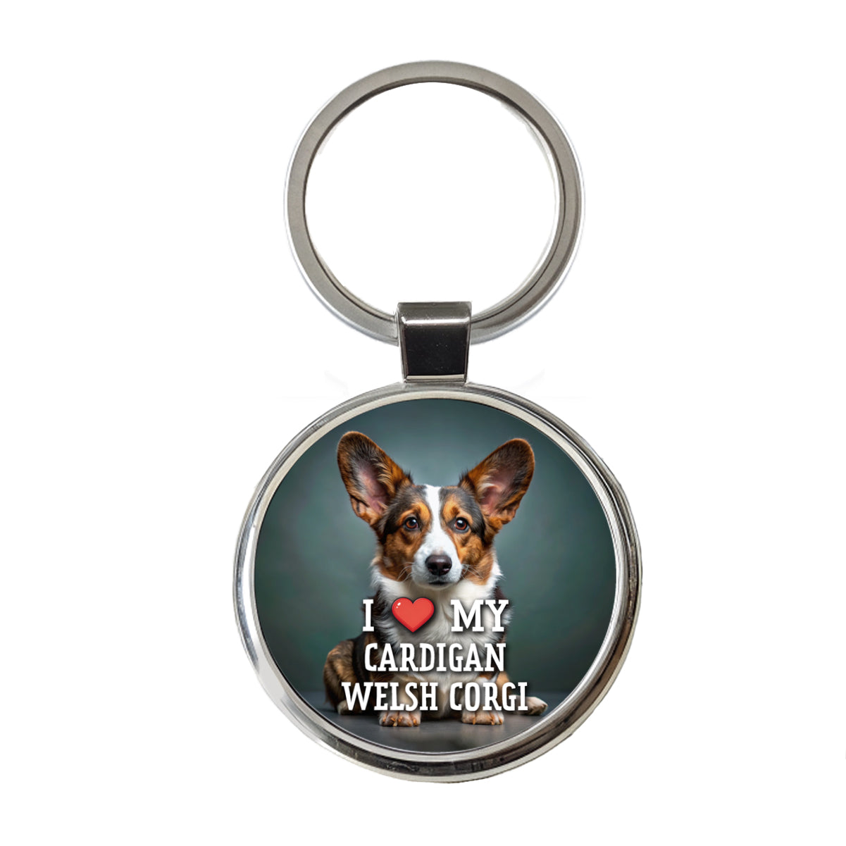 I Love My Cardigan Welsh Corgi Dog Heart Round Metal Keychain