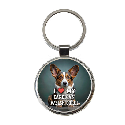 I Love My Cardigan Welsh Corgi Dog Heart Round Metal Keychain