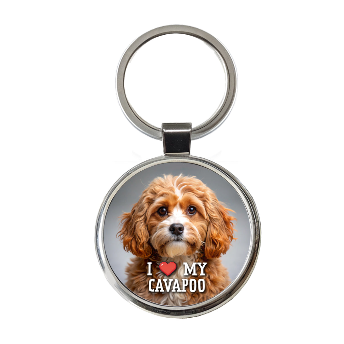 I Love My Cavapoo Dog Heart Round Metal Keychain