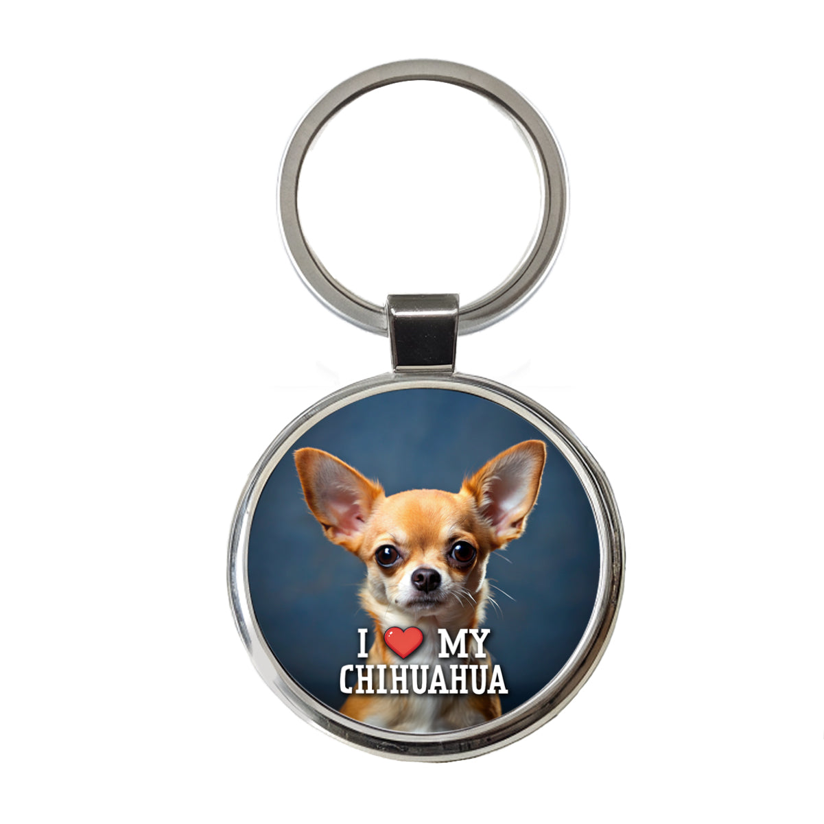 I Love My Chihuahua Dog Heart Round Metal Keychain