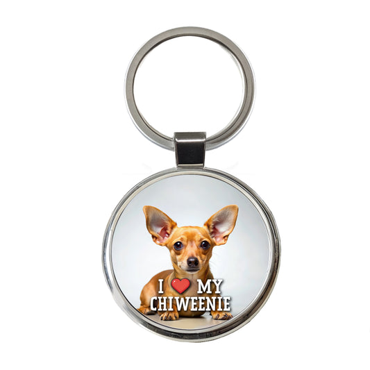 I Love My Chiweenie Dog Heart Round Metal Keychain
