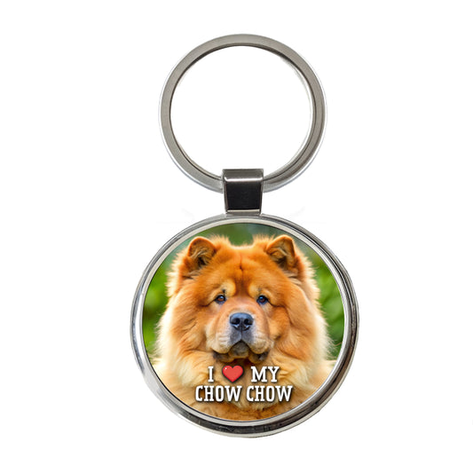 I Love My Chow Chow Dog Heart Round Metal Keychain