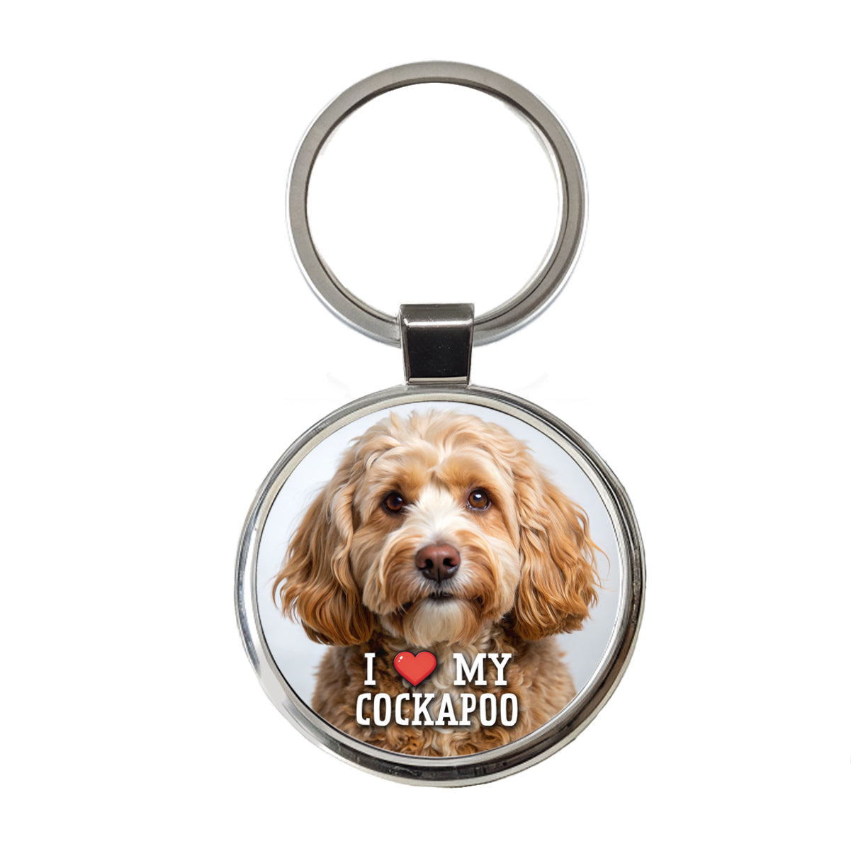 I Love My Cockapoo Dog Heart Round Metal Keychain