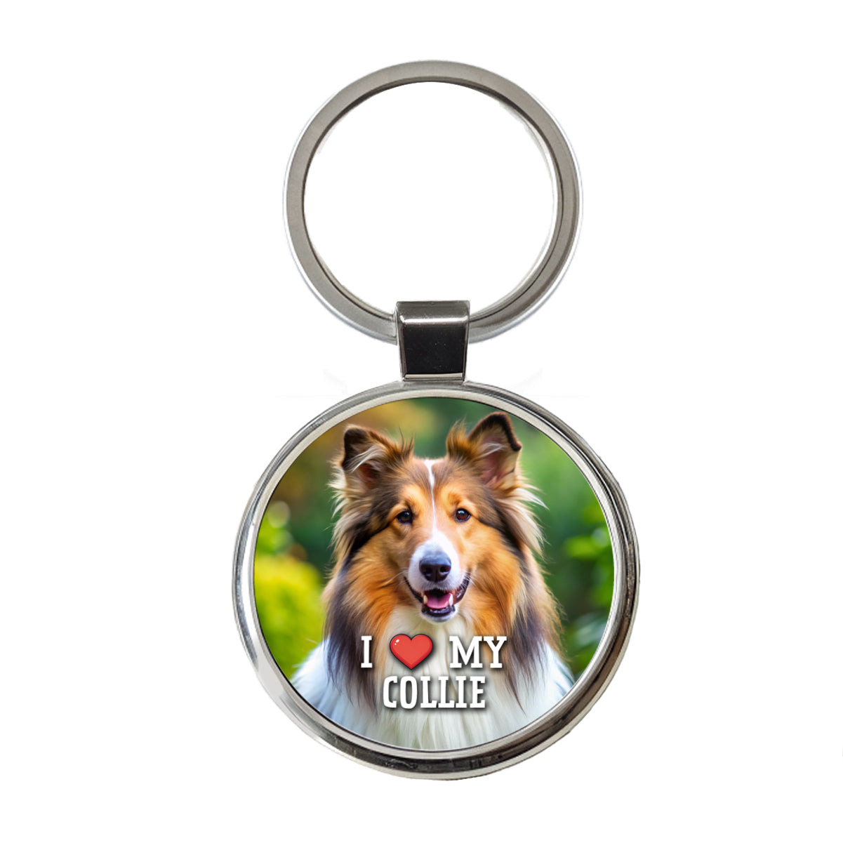 I Love My Collie Dog Heart Round Metal Keychain
