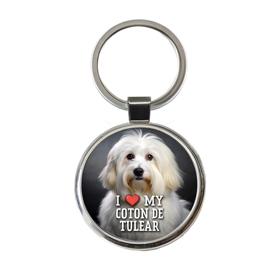 I Love My Coton De Tulear Dog Heart Round Metal Keychain