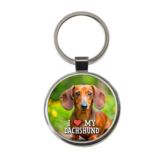 I Love My Dachshund Dog Heart Round Metal Keychain