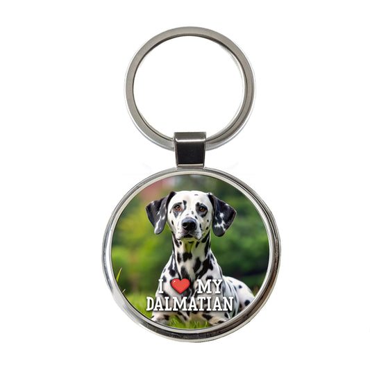 I Love My Dalmatian Dog Heart Round Metal Keychain