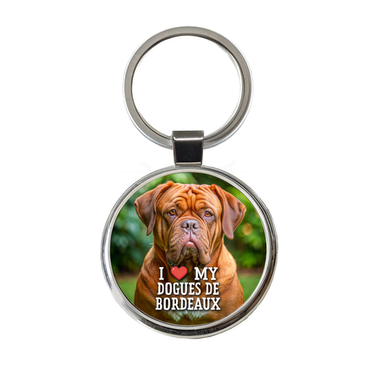 I Love My Dogues De Bordeaux Dog Heart Round Metal Keychain