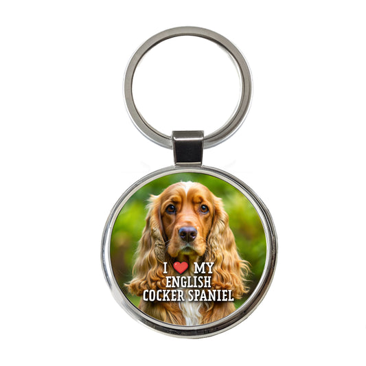 I Love My English Cocker Spaniel Dog Heart Round Metal Keychain
