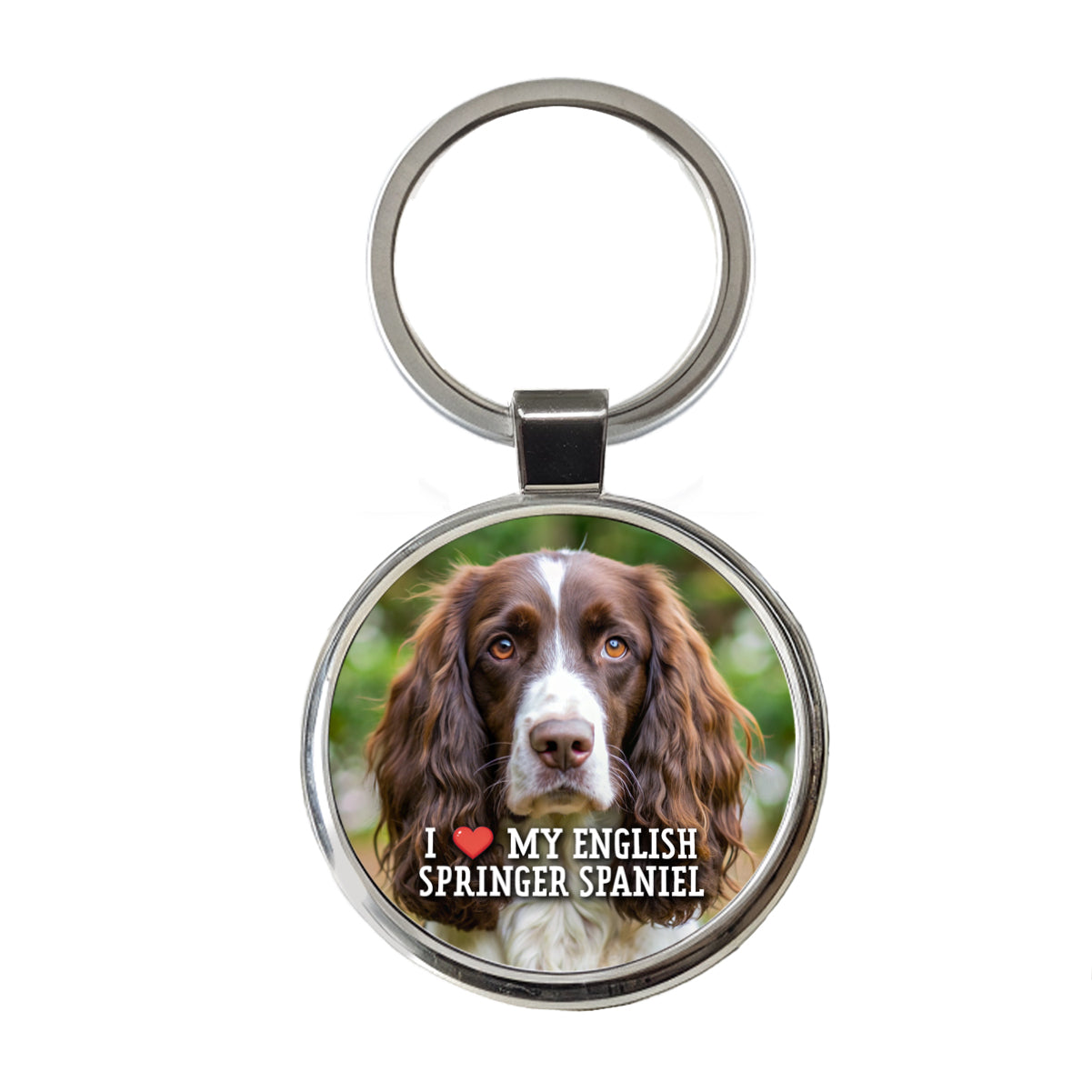 I Love My English Springer Spaniel Dog Heart Round Metal Keychain