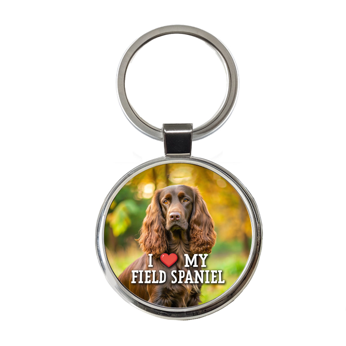 I Love My Field Spaniel Dog Heart Round Metal Keychain